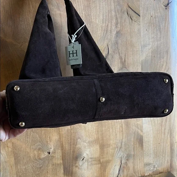 Haute Hippie | Chocolate Brown Triangle Hobo Suede Bag - Picture 9 of 11